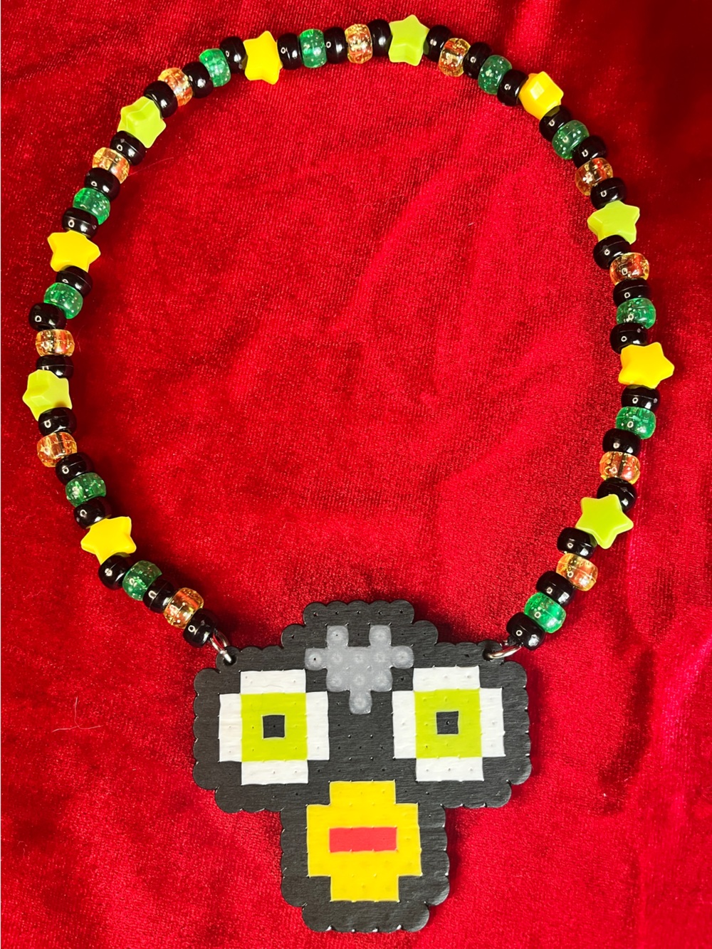 Furby Perler Necklace - Black, Yellow, Green (Handmade)